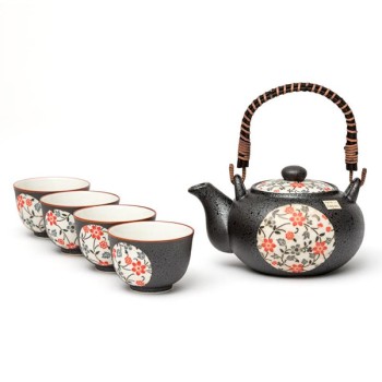 Red Flower Japanese Tea Set